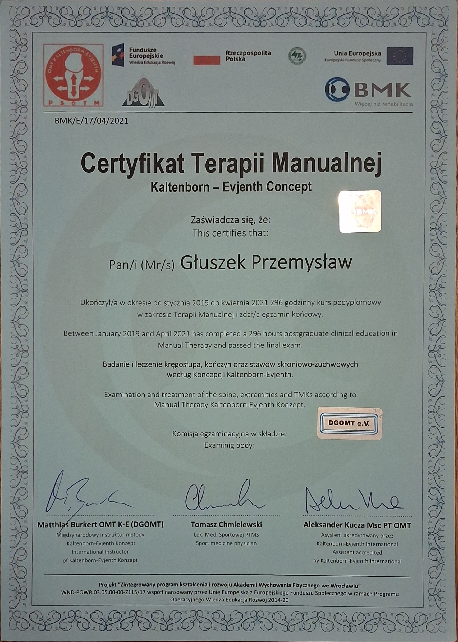 Dyplom magistra fizjoterapii