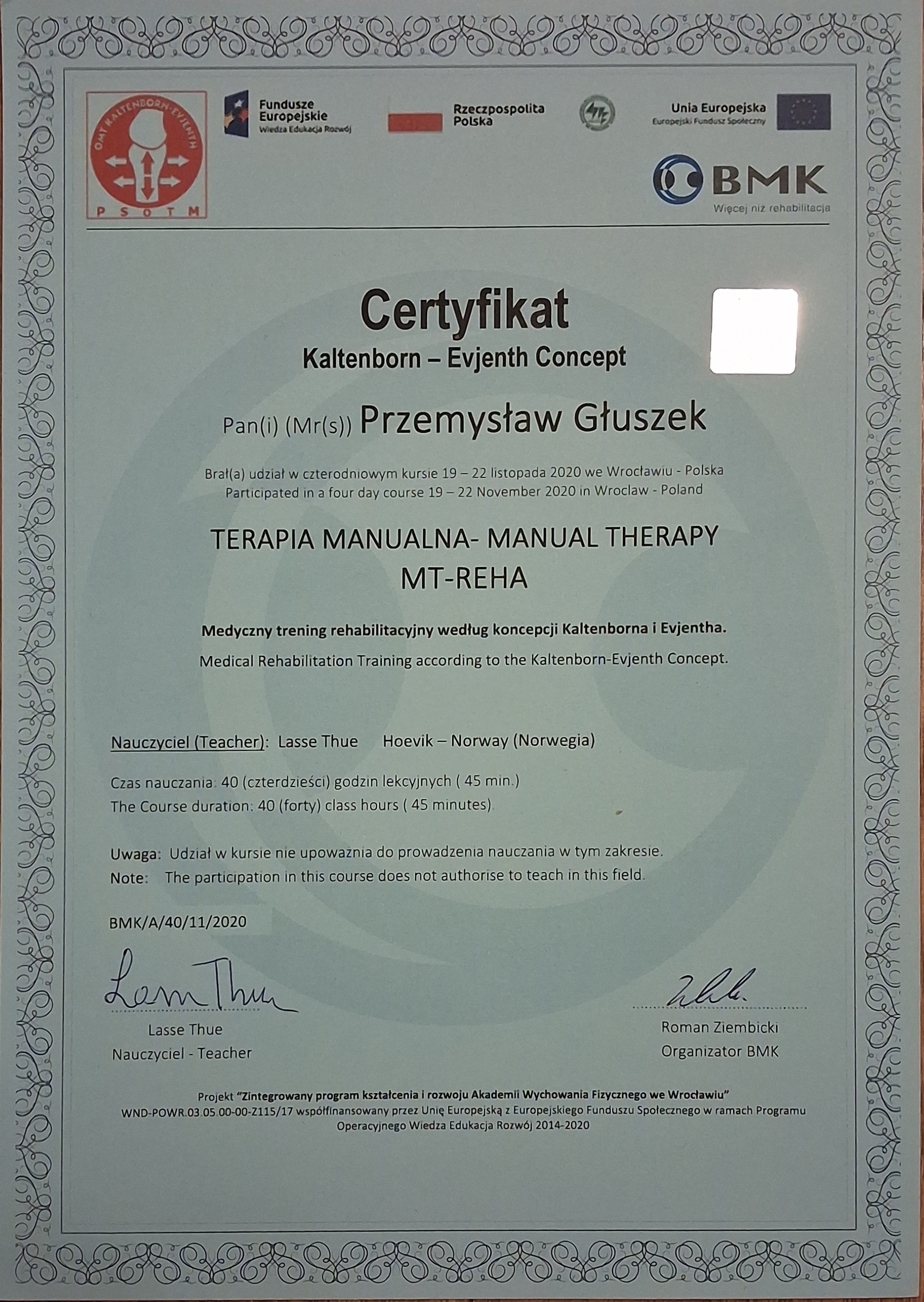 Dodatkowy certyfikat