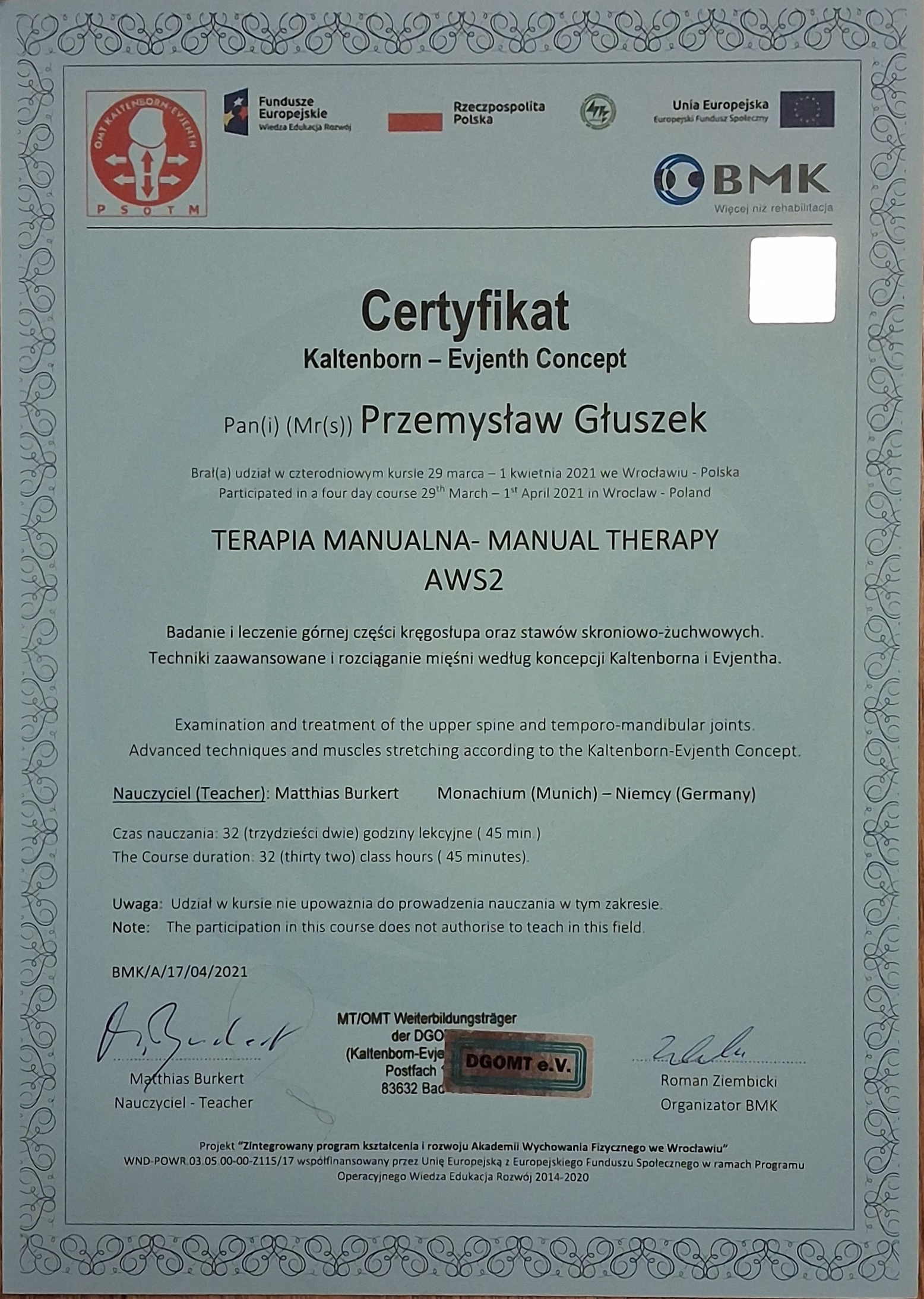 Dodatkowy certyfikat